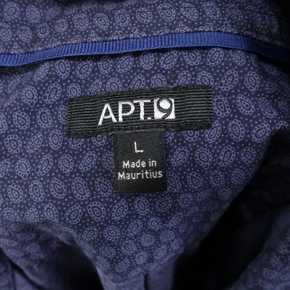 APT 9 LONG SLEEVE BLUE PAISLEY BUTTON DOWN SHIRT MENS SIZE L - Picture 8 of 8